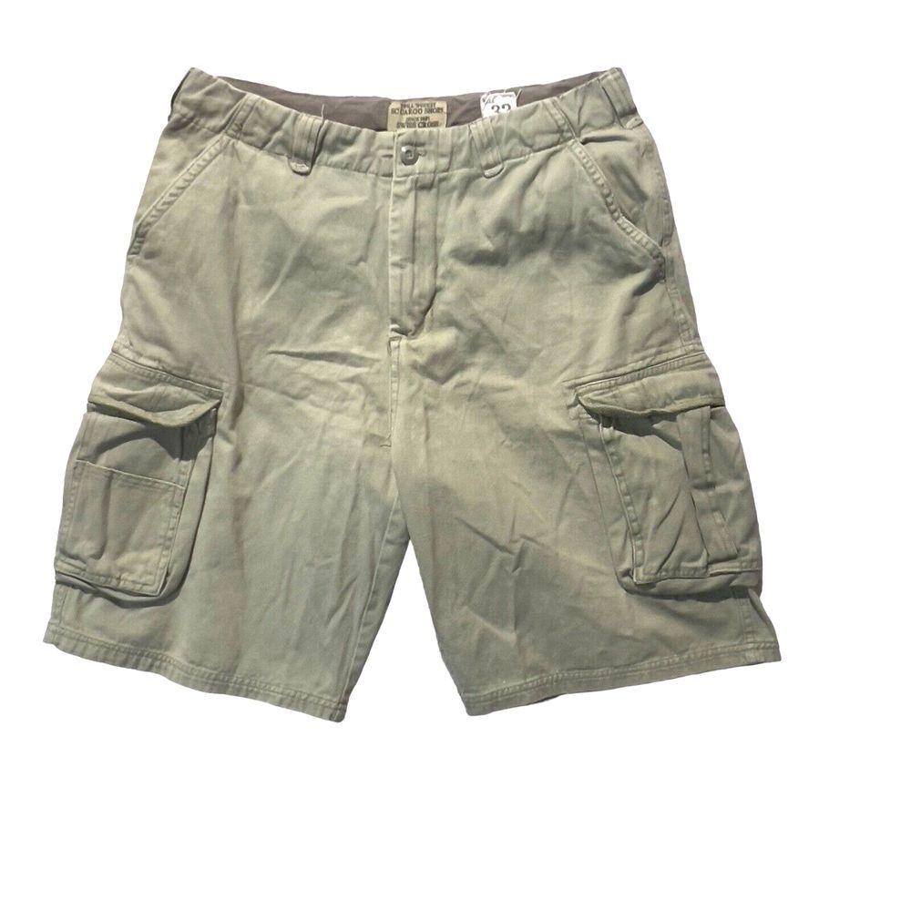 Swiss Cross Cargo Shorts Men Size 32 Lt Green Twill 7Pocket Drawstring Baggy 10"